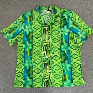 Michele Michelle vintage Green Button Down Shirt‎ Size 14 Floral Top retro